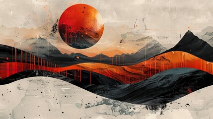 An abstract digital artwork that explores edgy art through minimalist forms and lines. The design uses a limited color palette with contrasting tones to emphasize the daring and rebellious nature of