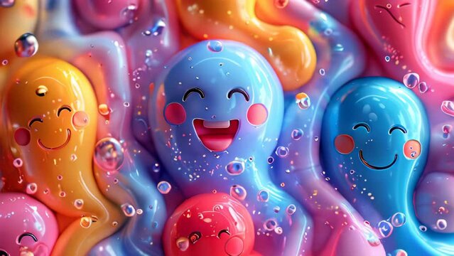 A colorful group of octopi with big smiles on their faces. The image is a playful and cheerful representation of these sea creatures