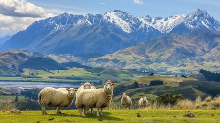 Fototapeta premium Picturesque view of sheep in shakespeare regional park, new zealand's scenic landscape