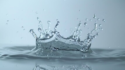Vibrant water splash on clean white surface, refreshing liquid droplets in motion - high quality image