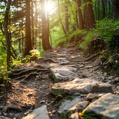 hiking trail in the forest background