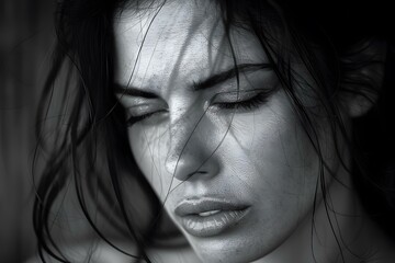 Fototapeta premium Close up portrait of a beautiful young woman with wet hair and closed eyes