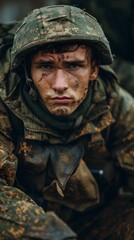 Fototapeta premium Portrait of a young soldier