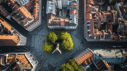 Obraz premium the unique architecture of a historic city center capturing the intricate details from above 