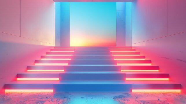 Design a digital artwork featuring pastel backgrounds with neon accents. The composition should showcase the contrast between the gentle, soothing pastel tones and the bold, striking neon elements.