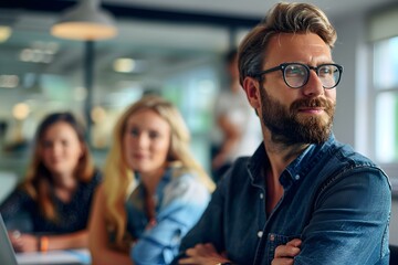 Fototapeta premium pensive man with beard looking away from camera