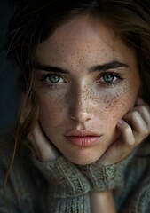 Fototapeta premium portrait of a young woman with freckles and green eyes