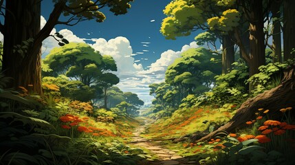 A vibrant photograph of a dense, lush forest canopy, emphasizing the importance of trees in combating climate change and maintaining the Earth's biodiversity and ecological balance. Painting
