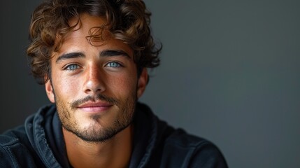 Obraz premium handsome young man looking thoughtful against a gray background .hight relustion