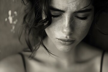 portrait of a beautiful young woman with freckles