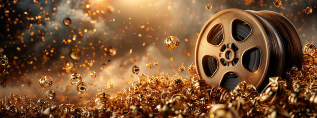 Obraz premium Film, golden and black and brown, icon, film and television elements, with details,generative ai