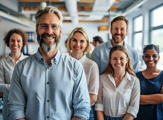 Obraz premium A group of smiling business professionals posing in an office