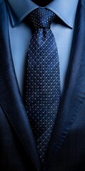 A Close-Up View of a Blue Silk Tie and Suit