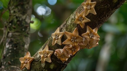 Fototapeta premium Seeds from the Schima wallichii tree create star like shapes when they drop to the ground