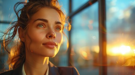 Obraz premium portrait of a business woman looking at window building .stock illustration