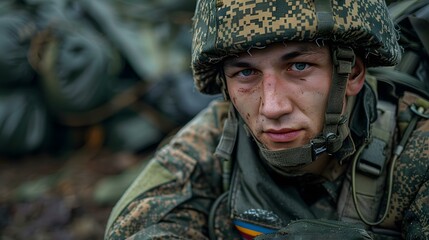 Fototapeta premium Portrait of a young soldier
