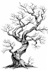 Fototapeta premium Black And White Artistic Illustration Of A Twisted Tree