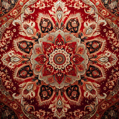 Rich Floral Designs on Red Persian Rug: Detailed Close-Up