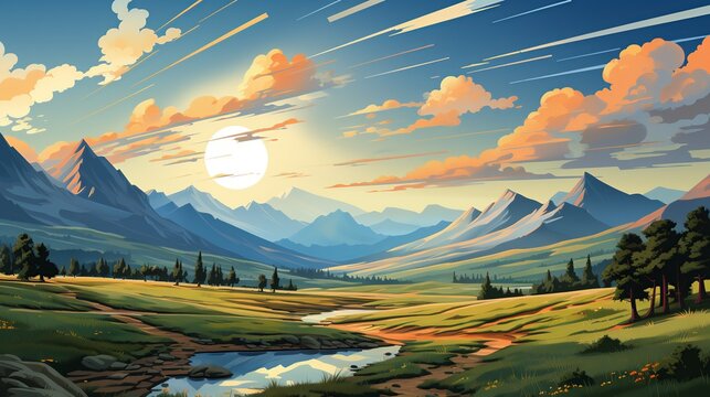 A detailed shot of a solar farm stretching across a vast landscape, representing large-scale renewable energy projects that contribute to reducing the global carbon footprint. Painting Illustration