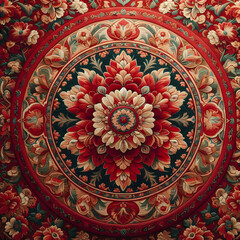 Obraz premium Detailed Look at Floral Patterns on a Red Persian Rug