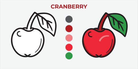 Black and White Vector Illustration of a cranberry for Coloring Book with color sample. 
