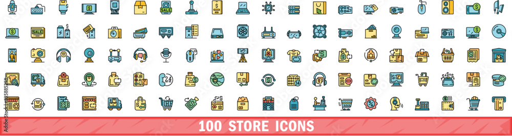 Canvas Prints 100 store icons set. color line set of store vector icons thin line color flat on white - Canvas Prints