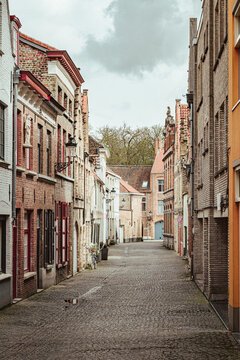 The streets of Bruges on a cloudy day