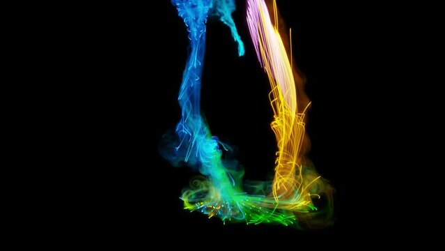 abstract particles on alpha channel. 3d animation of multicolor particle. abstract color isolated background. animation of multicolored beams on alpha channel