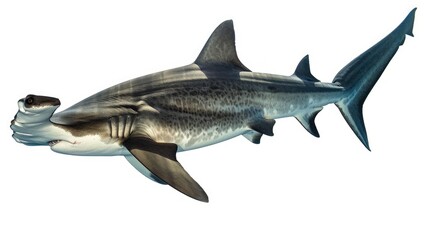 Obraz premium A close-up of a hammerhead shark with its unique head shape and streamlined body, sharply defined against a white background