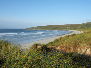 Beach. Isle of Tiree. Scotland. The Isle of Tiree is the most westerly island of the Inner Hebrides. Tiree is known for its beautiful white sand beaches and is popular for surfing and windsurfing 