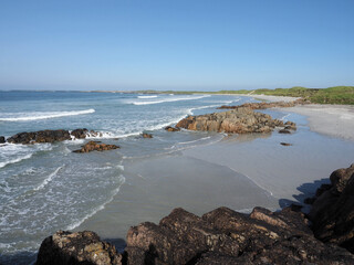 Beach. Isle of Tiree. Scotland. The Isle of Tiree is the most westerly island of the Inner Hebrides. Tiree is known for its beautiful white sand beaches and is popular for surfing and windsurfing 