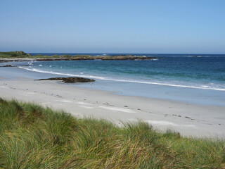 Beach. Isle of Tiree. Scotland. The Isle of Tiree is the most westerly island of the Inner Hebrides. Tiree is known for its beautiful white sand beaches and is popular for surfing and windsurfing 
