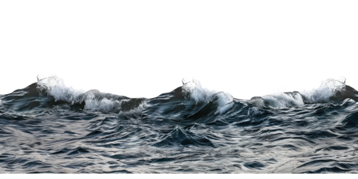 Powerful cresting ocean waves with dark blue water and white foam. The waves illustrate the dynamic and energetic nature of the sea