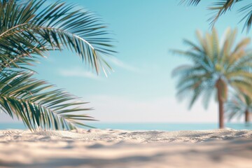 Fototapeta na wymiar Palm Tree Fronds Frame Blurred Beach Scene