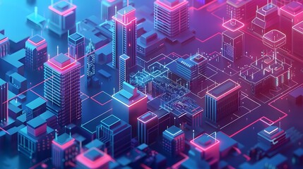 A futuristic landscape where digital technologies such as AI, blockchain, and IoT converge, powering innovative solutions that reshape industries and redefine business models