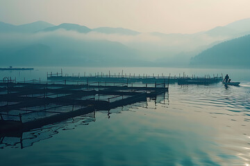 Fototapeta premium fish breeding, creation of a harmonious scene of modern aquaculture and methods of sustainable agriculture 