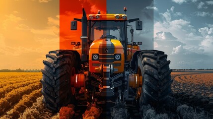 Harvesting Tractor theme front view Implementing robots for harvesting Advanced tone Complementary Color Scheme