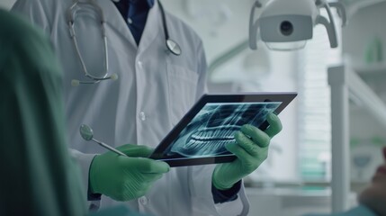 The dentist analyzing dental x-ray