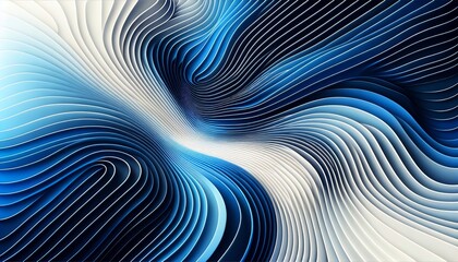 An abstract image of blue and white curves and waves