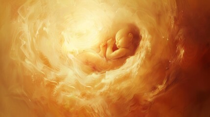 Obraz premium A fetus bathed in golden light, symbolizing new life, hope, and the miracle of birth.
