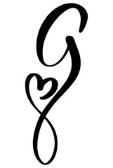 Hand drawn vector calligraphy letter G. Script font logo. Handwritten brush style flourish