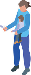 Fototapeta premium Colorful vector illustration of a mother holding her young child, representing familial love