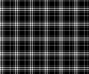 Plaid fabric pattern, black, white, seamless for textiles, design of clothes, skirts, pants or decorative fabric. Vector illustration.