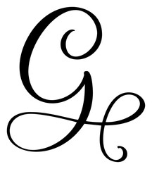 Hand drawn vector calligraphy letter G. Script font logo. Handwritten brush style flourish