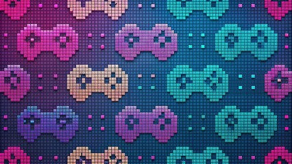 Colorful pixelated heart pattern background.
