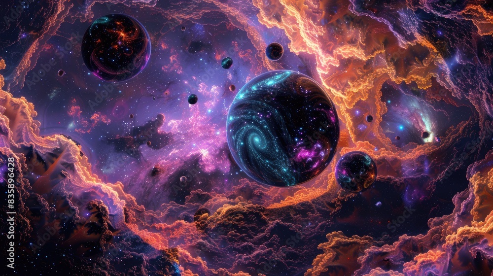 Poster a scene in space that is abstract and surreal