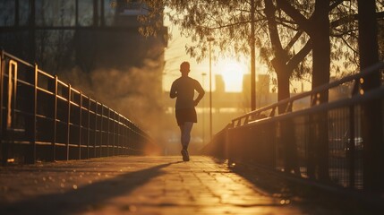 silhouette of a person running on the road
