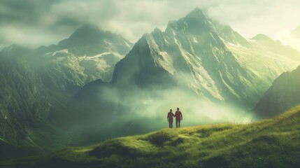 Man and woman hiking in the mountains