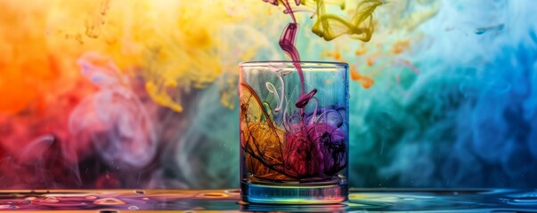 Colorful liquid ink diffusion in a glass