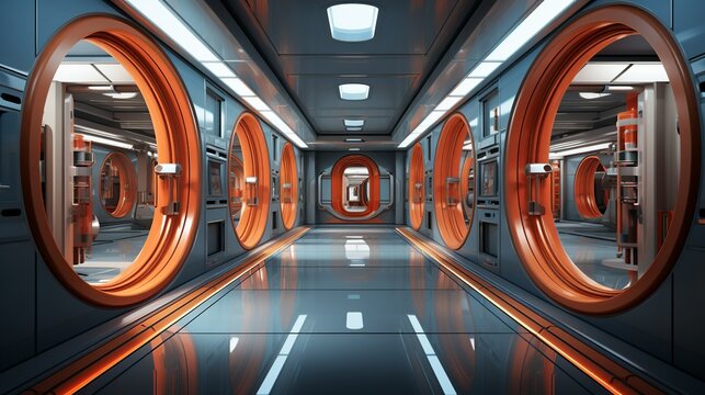 Within the labyrinthine corridors of a space station, a detective investigates a series of mysterious disappearances, uncovering a web of intrigue and betrayal. Painting Illustration style, Minimal